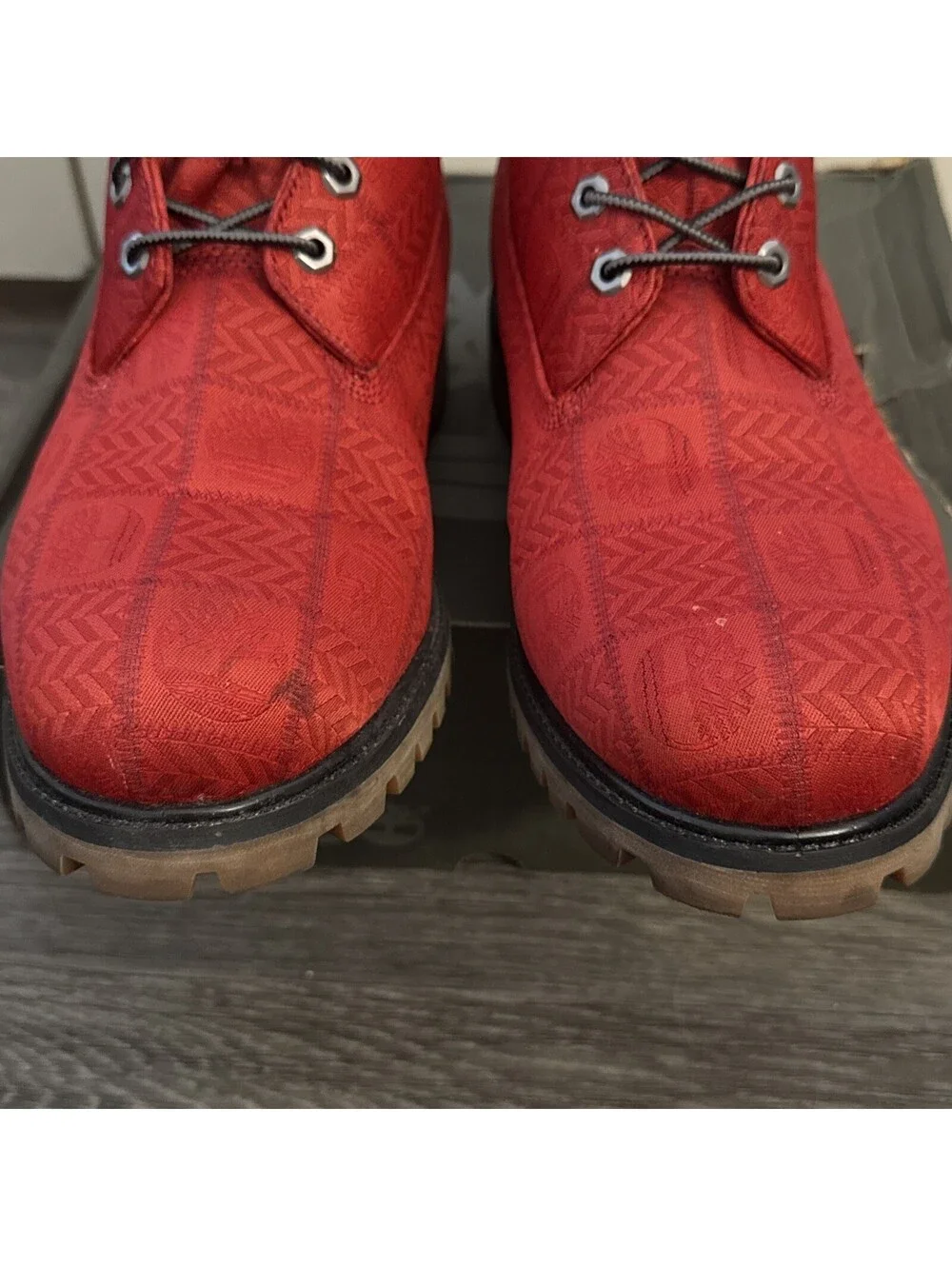 Timberland Red Embossed Patch Fabric Logo Waterproof Boots Size 12/ EU 46